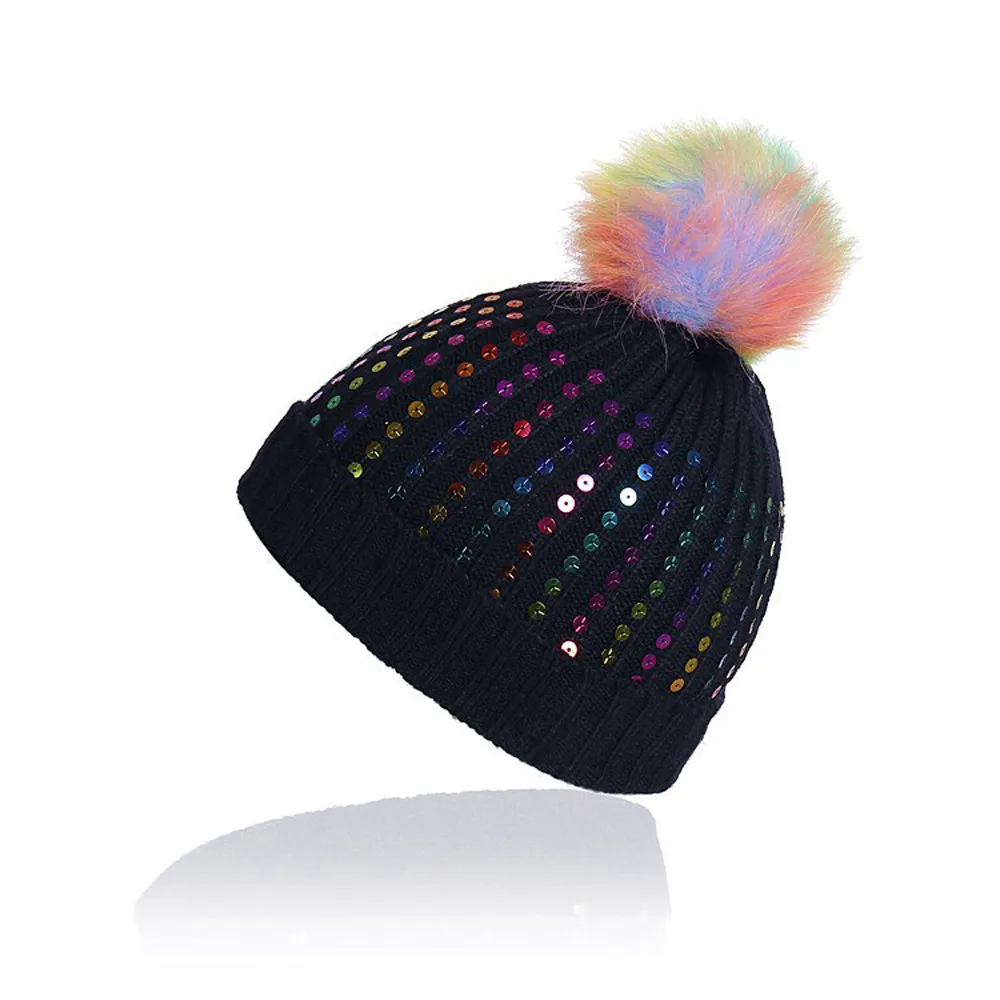 

New Fashion Winter Women Knitted Hats Cute Colorful Wool Pom Pom And Beads Cashmere Knitted Beanies High Quality Outdoor Caps
