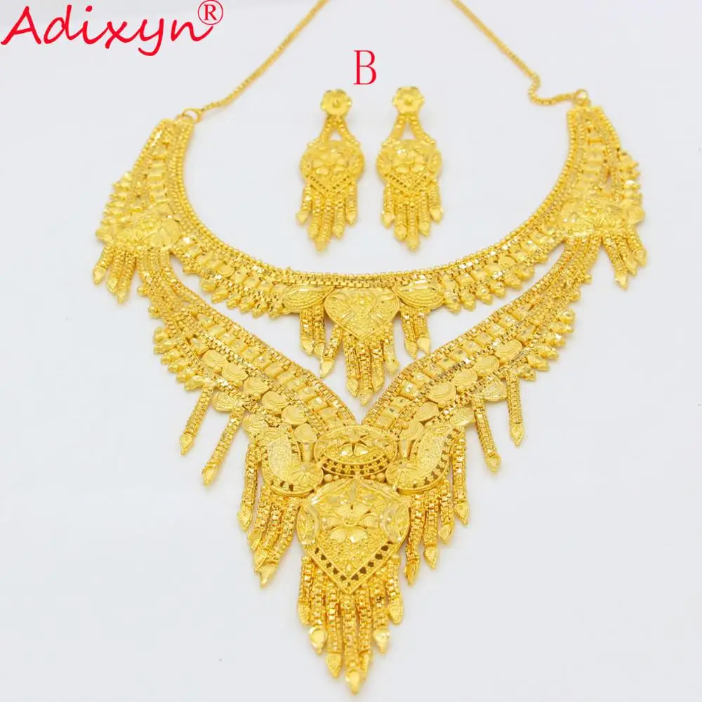 Adixyn индийское колье ожерелье серьги золотистого цвета/комплект медных ювелирных украшений Африканский/нигерийский Свадебный аксессуары для свадьбы подарок N100812