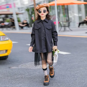 

Korean Baby Girls Princess Casual Mesh Patchwork Shirt Dress Party Teen Girl Children Vestidos Clothes Toddler Autumn Clothing