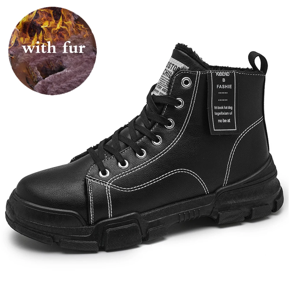 

Fashion Winter Warm Men Boots Leather Fur Plus Outdoor Snow Boots Handmade Waterproof Working Non-slip Ankle Boots Botas Mujer