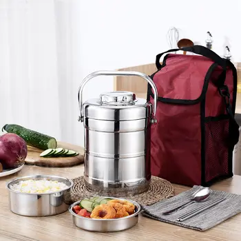 

Stainless Steel Insulated Lunch Box Three-layer Adult Student Large Capacity Bento Bucket Pot Lunch Box Thermos for Food With