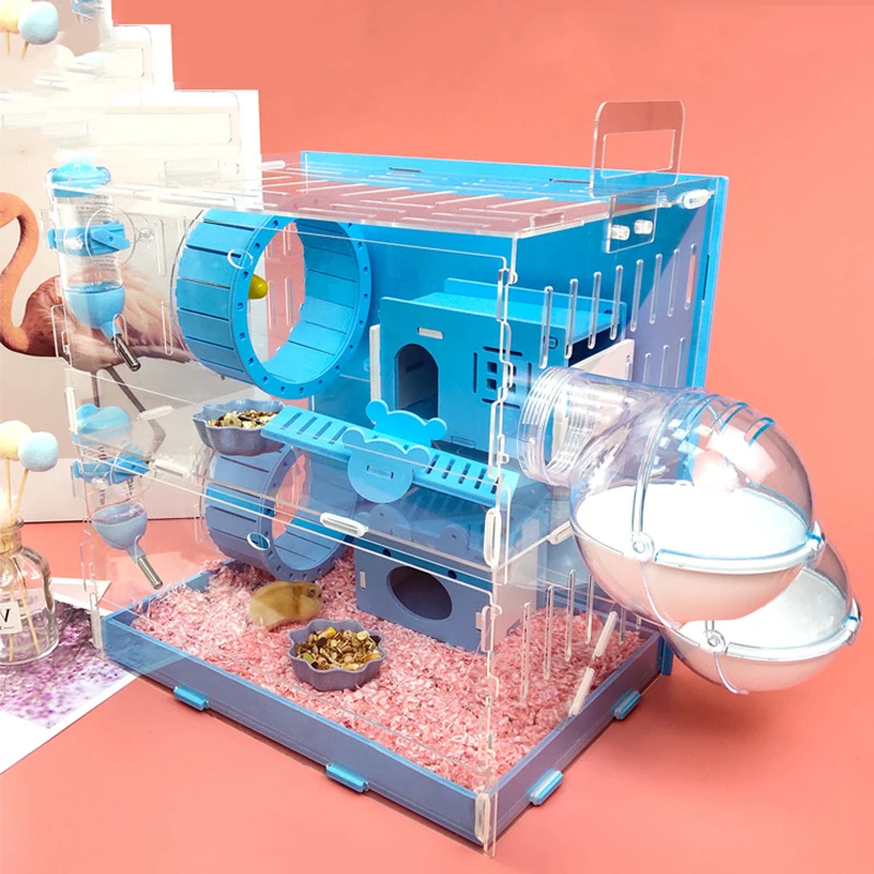 Hamster House Large Size Acrylic Villa Double Guinea Pig Cage Small Pet For Hamster Bservation Nest pet house pet cage