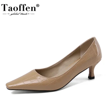 

Taoffen Plus Size 34-48 Women Pumps Leather Pattern Square Toe Sexy Western Style Shoes Women Soft Work Daily Female Footwear