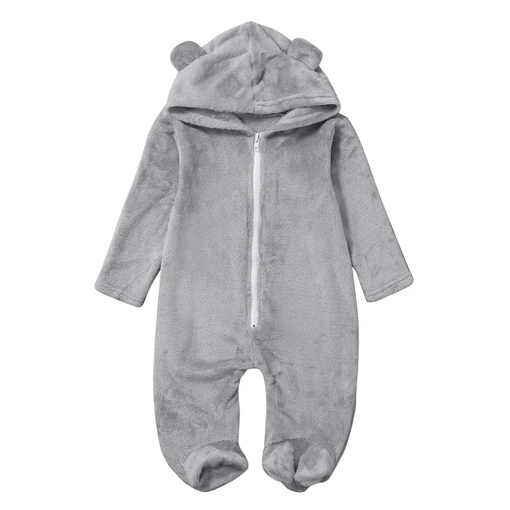 Осенне-зимний комбинезон для новорожденных, комбинезон, одежда для маленьких мальчиков и девочек, плотный теплый хлопковый комбинезон на молнии с капюшоном для малышей - Цвет: Gray