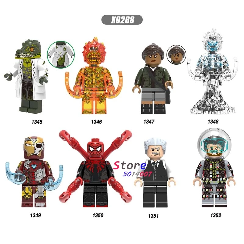 

50pcs Marvel Movie Lizard Four Elementals Jonah MJ Spider-Man Mysterio Iron Man Far From Home building block for children toys
