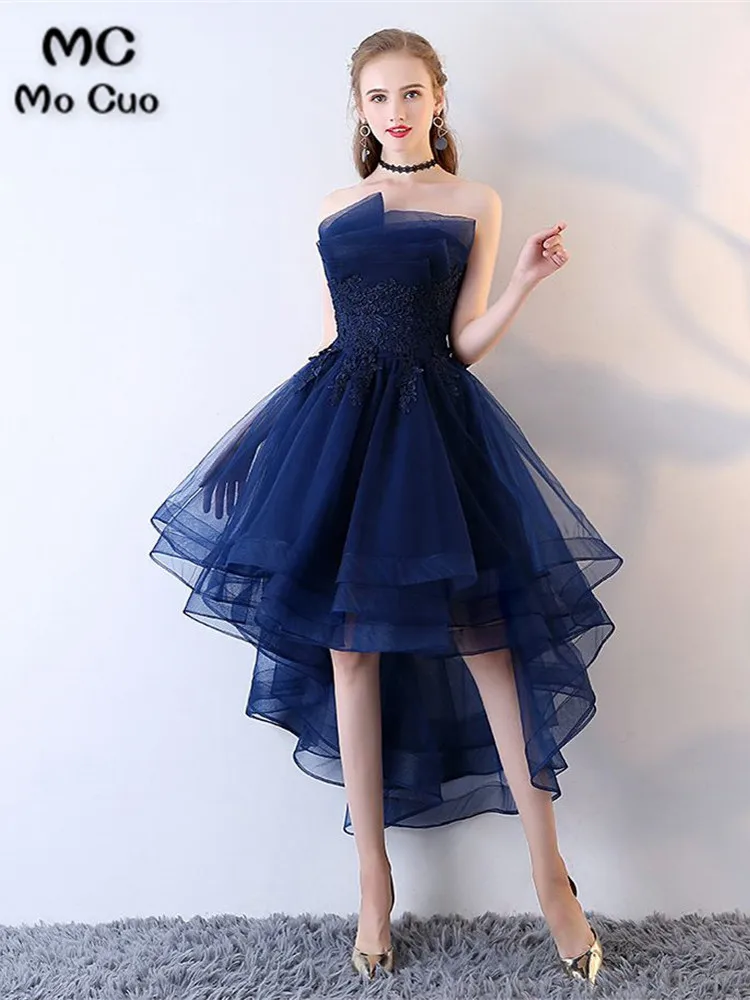 navy blue Привет Ло платье темно-синее платье выпускного вечера es с орнаменты вечернее платье тюль платье без бретелек на выпускной для женщин - Цвет: navy blue