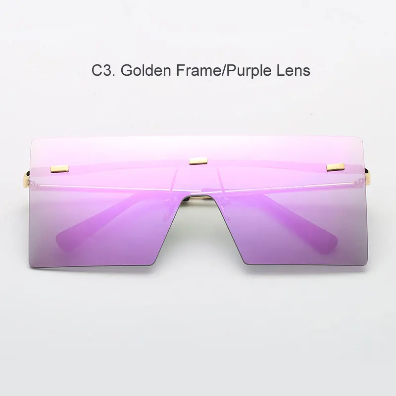 C3 Golden-Purple Женские крупные солнцезащитные очки Роскошные брендовые солнцезащитные очки без оправы винтажные Ретро очки женские очки окуляры очки de sol Feminino - Цвет линз: C3 Golden-Purple