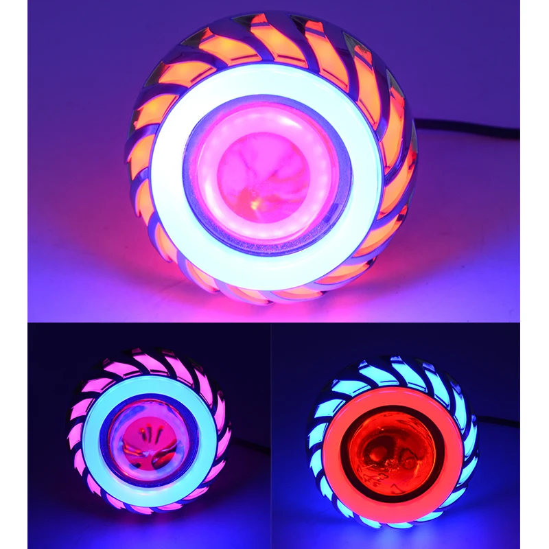 12V Motorcycle Head Light Lamp Projector Lens With Led Angel Devil Eyes Headlight 30W 1200Lm 200000H Double Aperture | Освещение