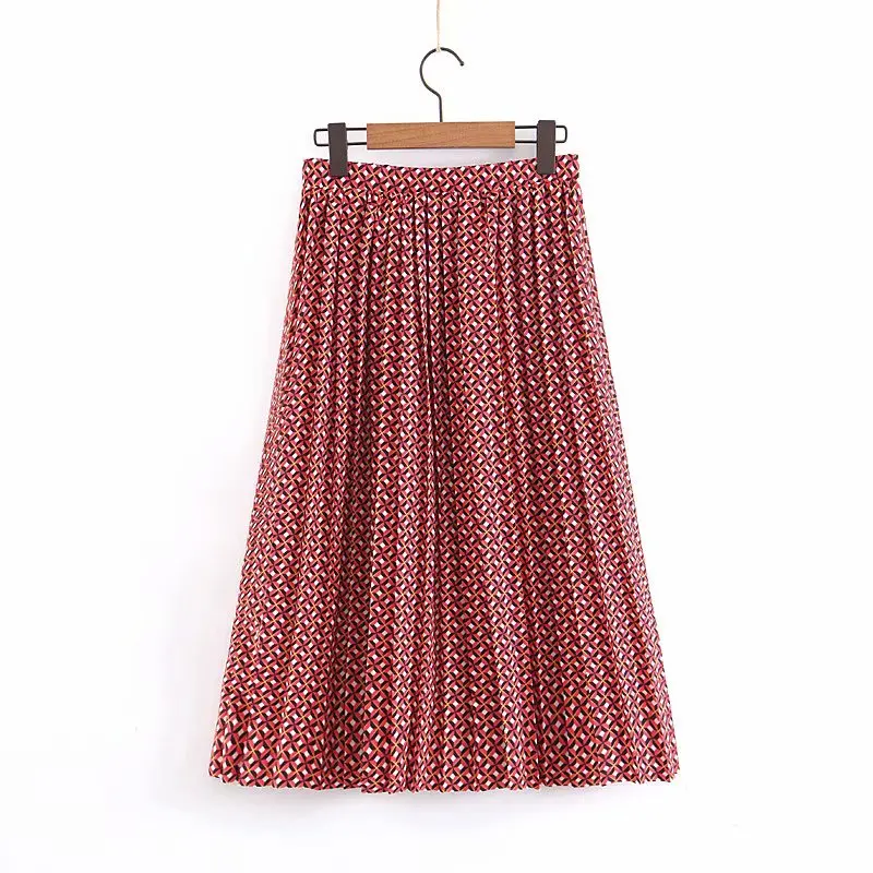 Новая женская плиссированная юбка с эластичной резинкой на талии с геометрическим принтом mujer ladie Повседневная тонкая шикарная брендовая миди юбка QUN422