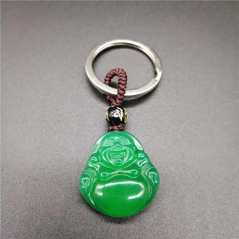 Green Color Ice AAA Chalcedony KeyChain Laughing Buddha Lucky Fine Carving | Украшения и аксессуары