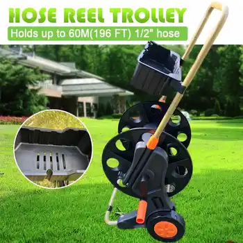 

Hand push Garden Hose Reel Cart 60M Garden Water Pipe Hose Reel Handheld Cart Outdoor Planting Hosepipe Organizer+Storage Box