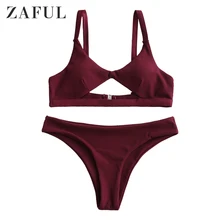 ZAFUL Women Ribbed Cut Out Padded Bikini Swimwear Scoop Neck Plain Bikini Sets Solid Color Two Pieces Swimwear 2020 Ladies ZAFUL Women Ribbed Cut Out Padded Bikini Swimwear Scoop Neck Plain Bikini Sets Solid Color Two Pieces Swimwear 2020 Ladies