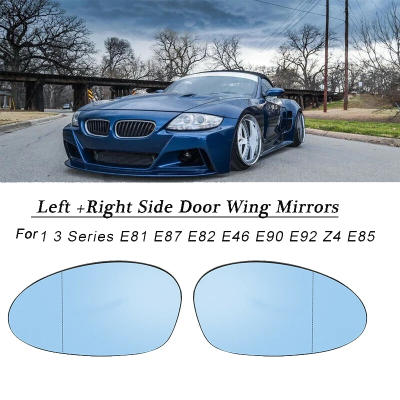 Driver Side Blue Wing Door Mirror Rearview Mirror Glass Heated For BMW