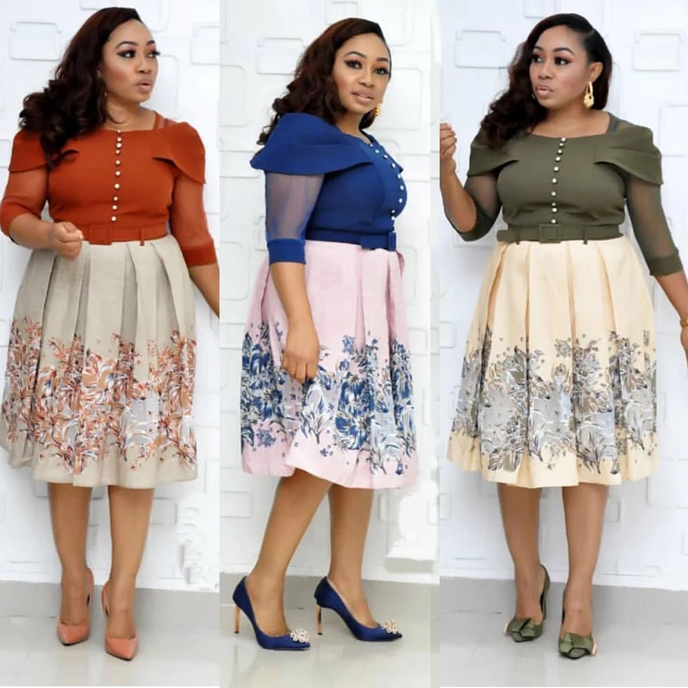 New african print dresses for women dashiki ankara plus size dresses Uk20 robe african femme clothes bazin print skirts