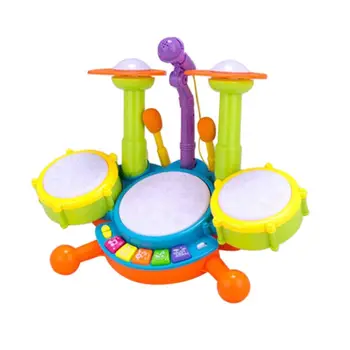 

Children play with electric toy drums set with stools beautiful LED lights