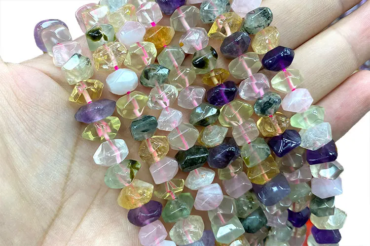 Großhandel 100% Natürliche Amethysten Zitrone Citrines Prehnite Mix Rad Facettierten Stein Perlen Für Schmuck Machen DIY Armband 6-11MM – Detail 3