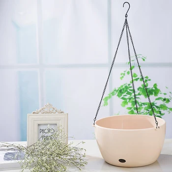 

Resin Flower Pot Basket Hanging Planters Green Plant Round Basin Flower Support Home Balcony Garden Ornament with Chain