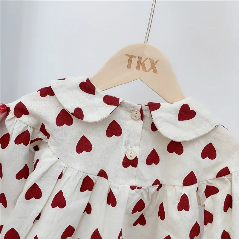 2PCS WLG girls clothing set kids girl heart printed shirt and red black skirt set baby girl cute all match clothes