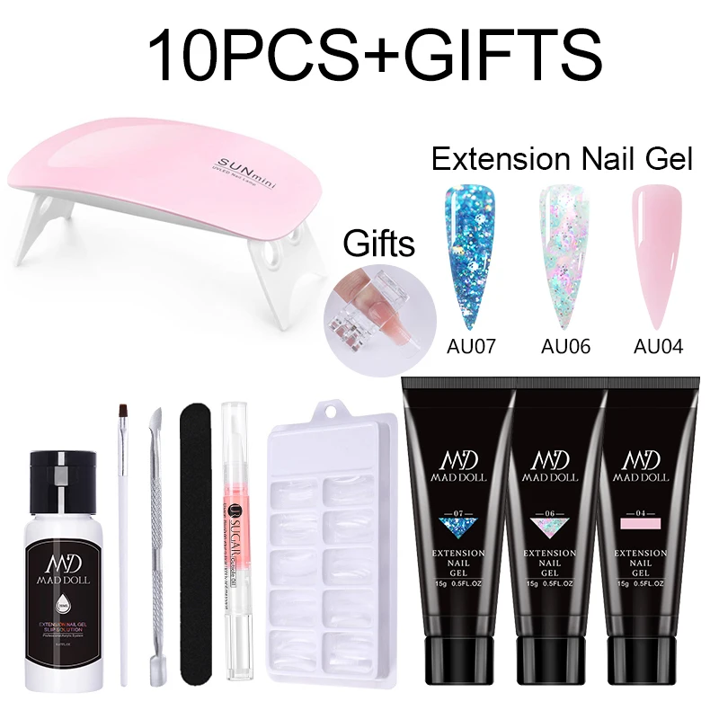 

5/6/8/10pcs UV LED Clear Glitter Gel Set Varnishes Nail Art Kit Qiuck Dry Building Gel for Finger Extend hard Gel Extension