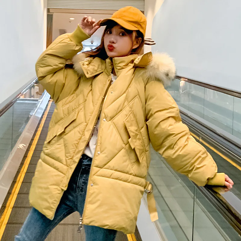 

Photo Shoot INS Winter Korean-style Fashion down Coat down Jacket Mid-length Thickening Large Fur Collar Students Cotton-padded