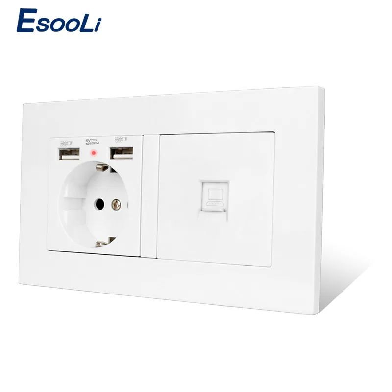 Esooli PC пластиковая панель настенная розетка стандарта ЕС 2 порта USB для зарядки