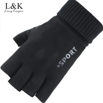 

Men Women Fingerless Gloves Driving Suede Leather Black Grey Half Finger Elastic Gloves Winter Warm Mittens Outdoor Bike Guante