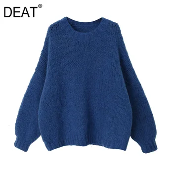

[DEAT] Solid Color Knitting Pullovers Sweater Loose Fit Round Neck Long Sleeve Women New Fashion Tide Autumn Winter 2020 19L-a62