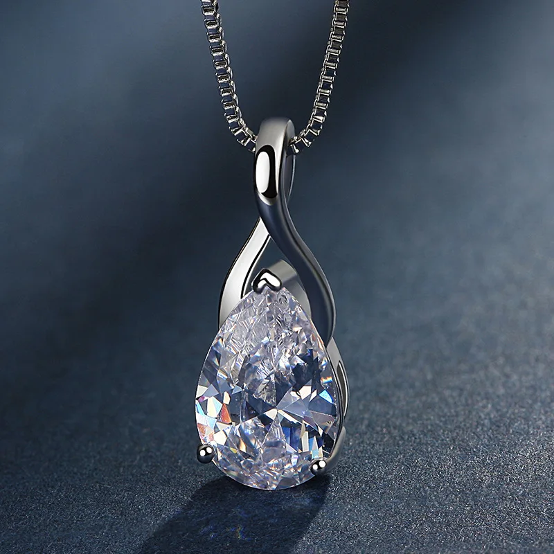 

Elegant White Gold Water Drop Pendant Necklace White AAA Cubic Zirconia Crystal Necklace for Bridal Necklace Wedding Jewelry