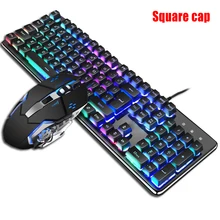 Механическая USB Проводная клавиатура мышь комбо с подсветкой игровая клавиатура набор мышей с кристальной панелью HSJ-19