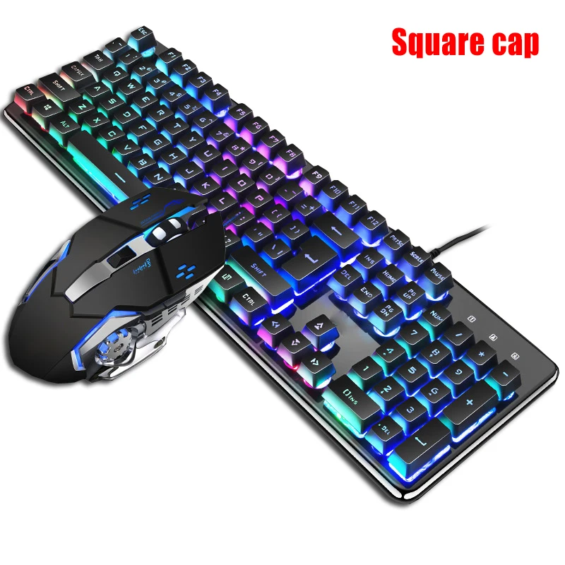 

Mechanical USB Wired Keyboard Mouse Combos Backlit Gaming Keyboard Mice Set with Crystal Panel HSJ-19