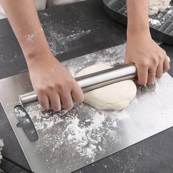 

1 Piece Silver Stainless Steel Rolling Pin Fondant Pizza Pressure Dough Stick Cake Stick Kitchen Baking Accessories