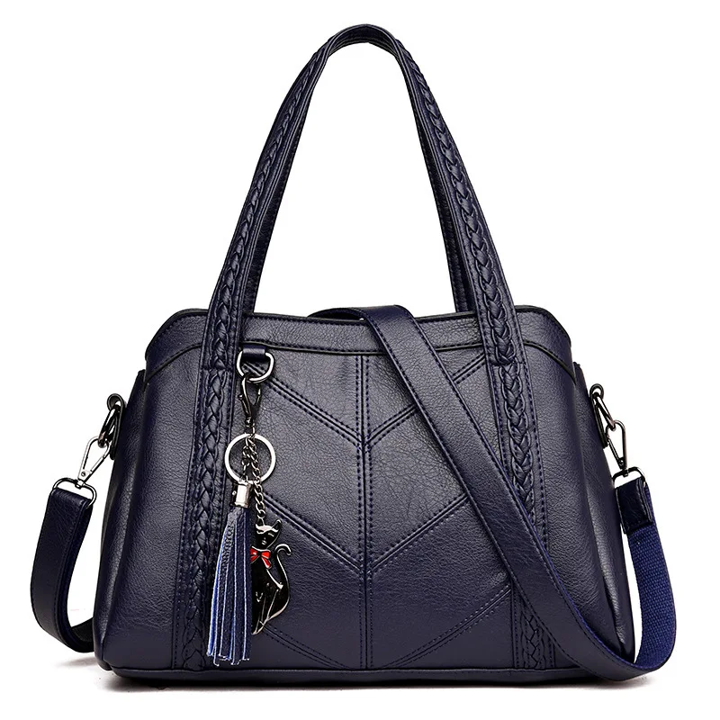 navy blue Женская сумка из натуральной кожи сумка с плетением сумки с кисточками роскошные женские сумки на плечо женские кожаные сумки женские модные рюкзаки - Цвет: navy blue