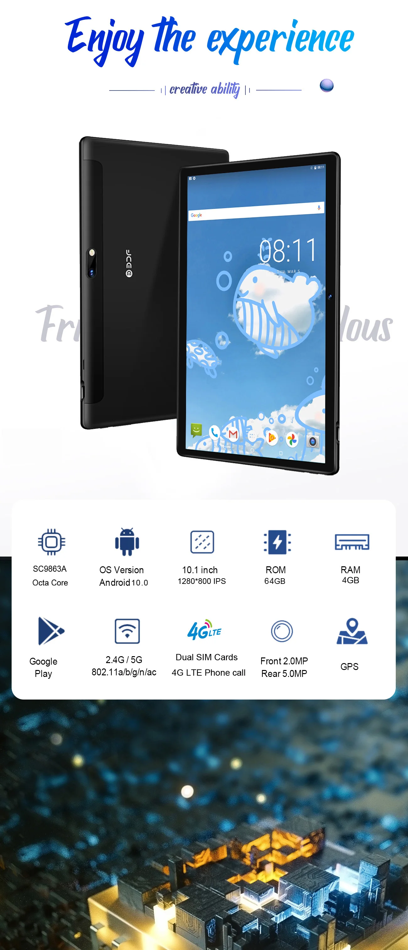 BDF 10.1 Inch Android 10.0 Tablet - Octa Core, 4G LTE Phone Call, Google Play, 4GB RAM, 64GB Storage, GPS, WiFi, Bluetooth, Mi Pad Tablet Description Image.This Product Can Be Found With The Tag Names Cheap Tablets, Computer Office, High Quality Computer Office, Tablets