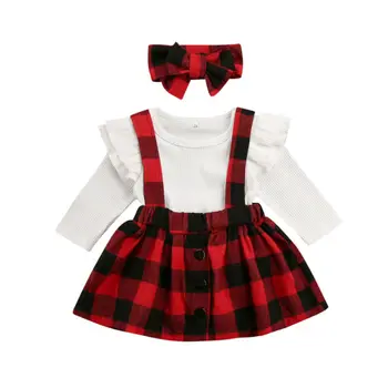

Christmas Newborn Baby Girl Clothes Knitted Tops Romper Plaids Bib Skirt Outfits Newborn Christmas Clothes Toddler Girl Clothing
