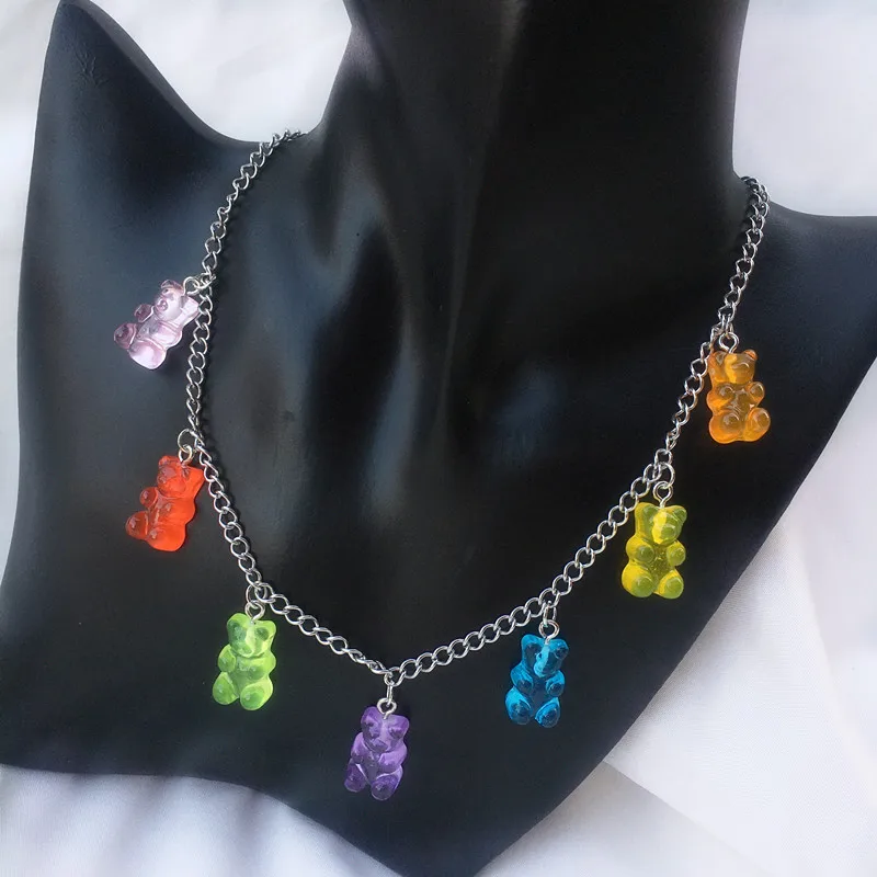 7 Цвета Радуга фестиваль Прайд Симпатичные Желе медведь Gummy ожерелья для женщин