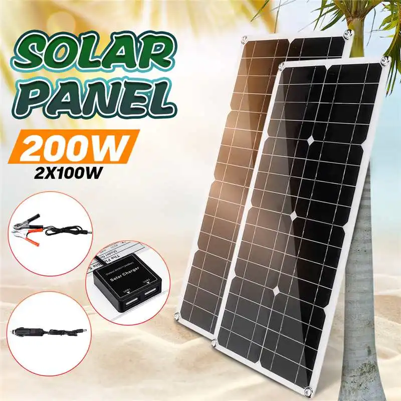 

200W Solar Panel 18V Monocrystalline Solar Cell 30cm DC Male Cable Waterproof Outdoor Connector Battery Charger for Outdoor