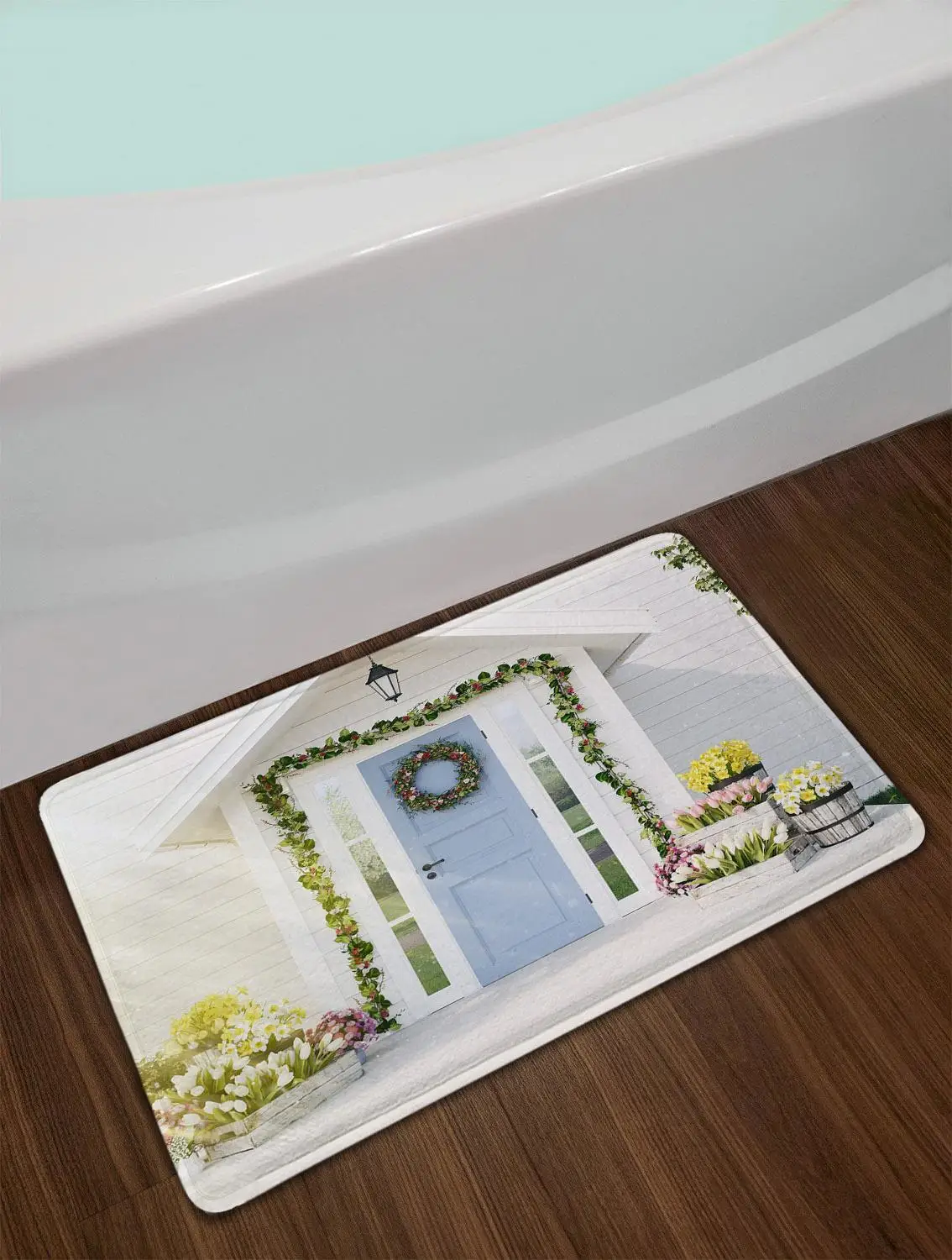 Only Mat 60x40cm Пасхальное весеннее крыльцо украшенное тюльпанами цветы занавеска для душа s ванная комната занавеска ткань водонепроницаемый полиэстер для ванной Декор - Цвет: Only Mat 60x40cm