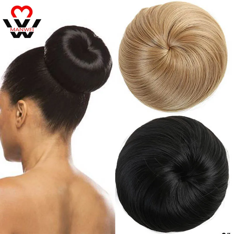 

MANWEI Women Natrual Blonde Synthetic Hair Bun Pad Extension Draw String Donut Chignon Hairpieces Blond