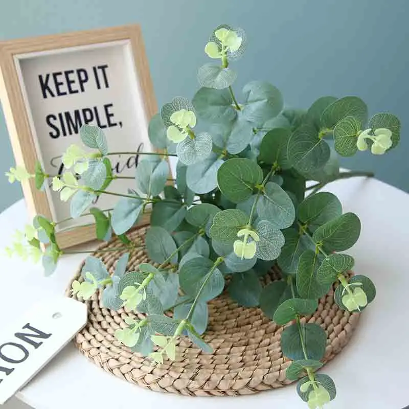 1 Piece of Plant Simulation Artificial Fake Leaf Eucalyptus Money Leaf Green Plant Home Decoration