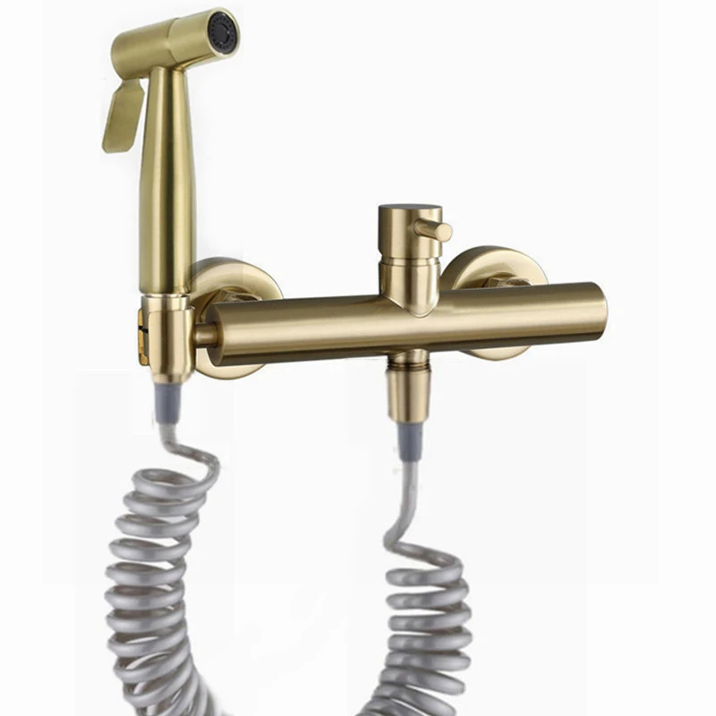 Description Picture 3 of itemBrushed Gold Bidet Toilet Handheld Bidet Spray Brass Hot & Colde Bidet Faucet Shattaf Shower Sprayer Hold Flexible PU hose