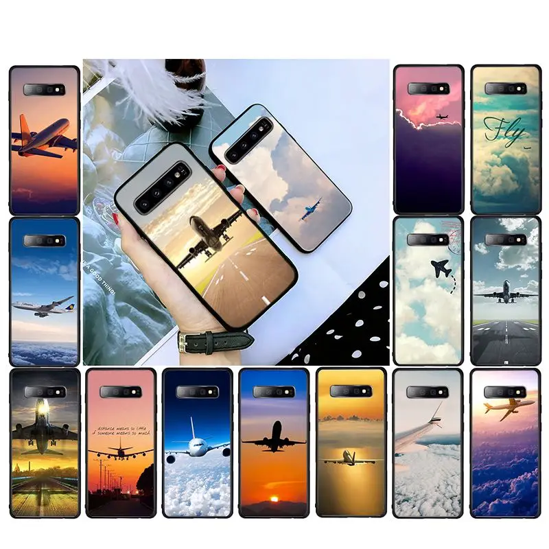 Phone Case Airplane fly travel Black TPU Soft Cover for Samsung S9 plus S6 edge S7 S8 S10 |