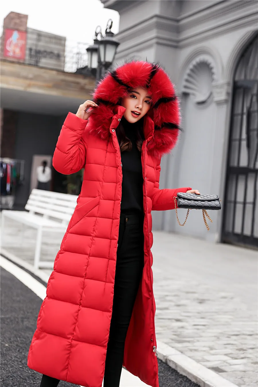 lower price  Down Coat women Long Fur Collar Jacket Women Winter with Hooded Down Coat Winter Oversize Doudoune 