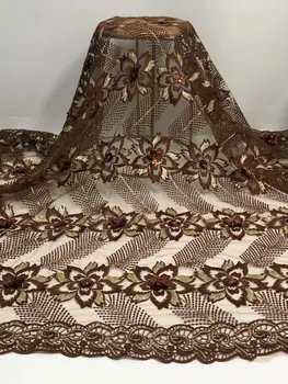 

Latest African Sequins Lace Fabric Embroidery French Mesh Sequins Lace Fabric 5yards Nigerian Tulle Lace For Party FR81