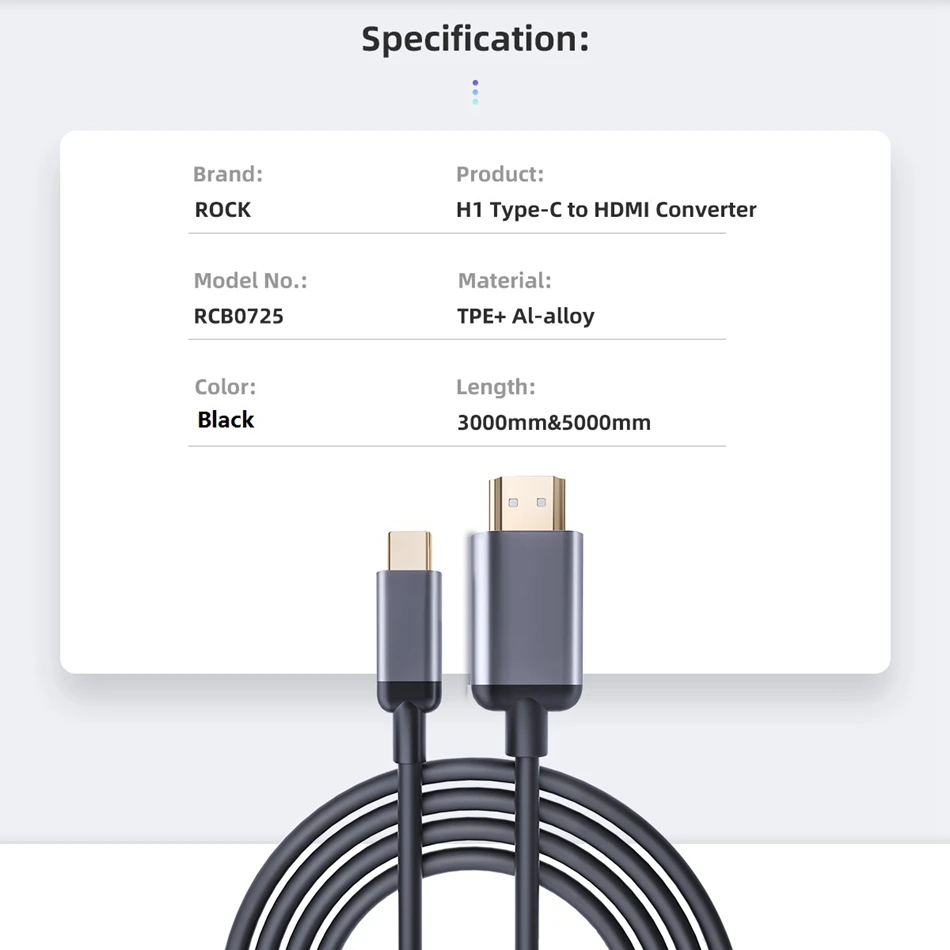 ROCK 3M 5M USB C HDMI кабель Тип C к HDMI для MacBook samsung Galaxy S10 S9 huawei mate 20 P10 P20 P30 Pro USB-C HDMI адаптер