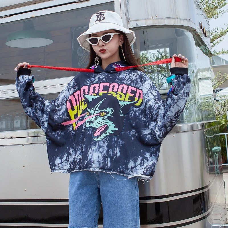 Harajuku Catoon печати худи осень худи и толстовки для женщин длинный рукав Фитнес Топ красочная Корейская рубашка длинный рукав LT665S30