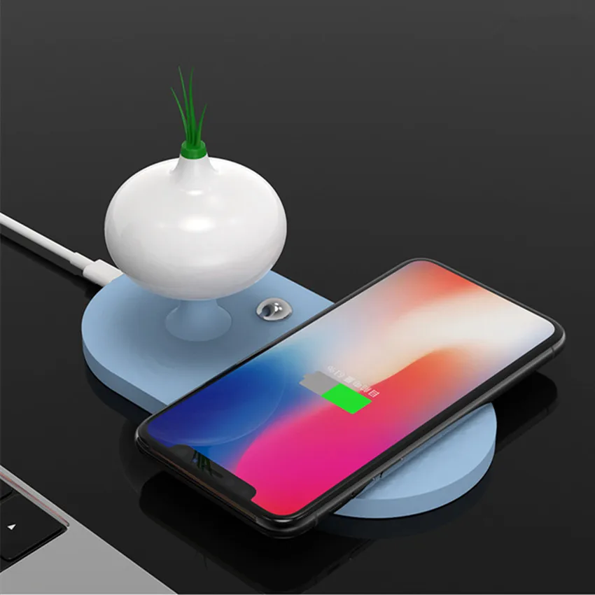 Беспроводное зарядное устройство ночной Светильник для iPhone 11Pro Qi быстрое индукционное зарядное устройство лампа без провода для samsung Galaxy Note 9 10 Xiaomi Mi - Цвет: Синий