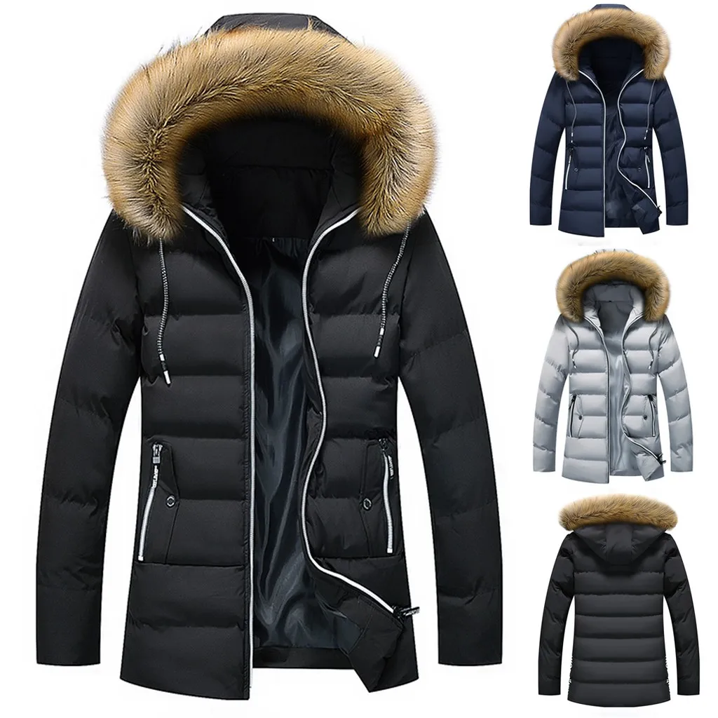 Уличная мужская одежда зимнее пальто мужское зимнее средней длины однотонное утолщенное хлопковое Стеганое пальто с капюшоном casaco