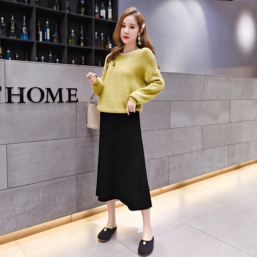 Юбка для беременных женщин; 19 новых осенних и зимних модных платьев для беременных; Длинная трикотажная юбка-качели