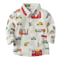 Осенняя Модная рубашка в британском стиле с длинными рукавами и принтом в виде машинки для маленьких мальчиков; удобная хлопковая рубашка