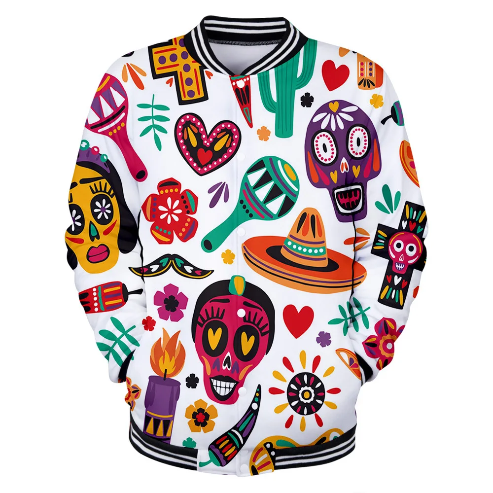 Day of The Dead Sugar Skull 3D Baseball Jacket Men Bomber Jacket Outerwear Streetwear Hip Hop Baseball Uniform Casual Sportswear 2